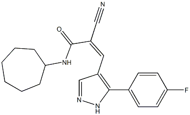 (Z)-2-cyano-N-cycloheptyl-3-[5-(4-fluorophenyl)-1H-pyrazol-4-yl]prop-2-enamide Struktur