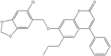 7-[(6-chloro-1,3-benzodioxol-5-yl)methoxy]-4-phenyl-6-propylchromen-2-one Struktur