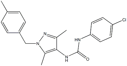 1-(4-chlorophenyl)-3-[3,5-dimethyl-1-[(4-methylphenyl)methyl]pyrazol-4-yl]urea Struktur