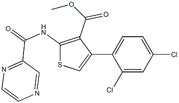 methyl 4-(2,4-dichlorophenyl)-2-(pyrazine-2-carbonylamino)thiophene-3-carboxylate Struktur