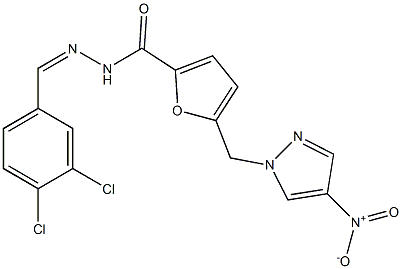 N-[(Z)-(3,4-dichlorophenyl)methylideneamino]-5-[(4-nitropyrazol-1-yl)methyl]furan-2-carboxamide Struktur