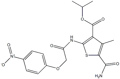 propan-2-yl 5-carbamoyl-4-methyl-2-[[2-(4-nitrophenoxy)acetyl]amino]thiophene-3-carboxylate Struktur