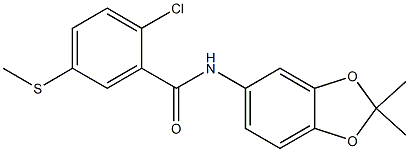 2-chloro-N-(2,2-dimethyl-1,3-benzodioxol-5-yl)-5-methylsulfanylbenzamide Struktur