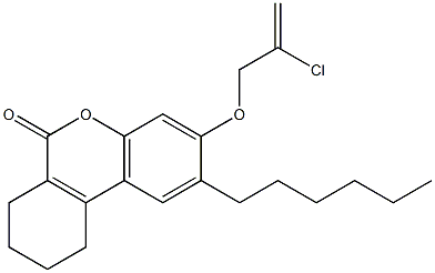 3-(2-chloroprop-2-enoxy)-2-hexyl-7,8,9,10-tetrahydrobenzo[c]chromen-6-one Struktur