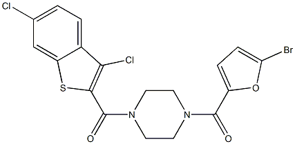 (5-bromofuran-2-yl)-[4-(3,6-dichloro-1-benzothiophene-2-carbonyl)piperazin-1-yl]methanone Struktur