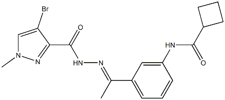 4-bromo-N-[(E)-1-[3-(cyclobutanecarbonylamino)phenyl]ethylideneamino]-1-methylpyrazole-3-carboxamide Struktur