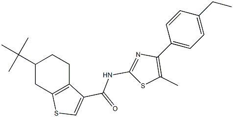 6-tert-butyl-N-[4-(4-ethylphenyl)-5-methyl-1,3-thiazol-2-yl]-4,5,6,7-tetrahydro-1-benzothiophene-3-carboxamide Struktur