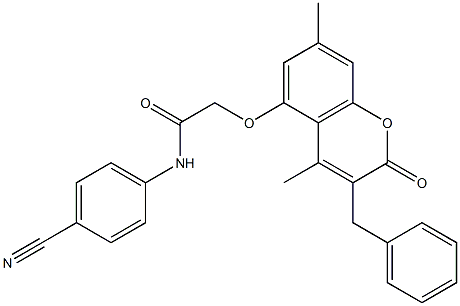 2-(3-benzyl-4,7-dimethyl-2-oxochromen-5-yl)oxy-N-(4-cyanophenyl)acetamide Struktur