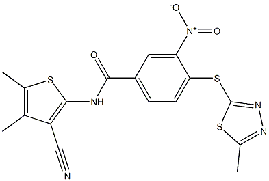 N-(3-cyano-4,5-dimethylthiophen-2-yl)-4-[(5-methyl-1,3,4-thiadiazol-2-yl)sulfanyl]-3-nitrobenzamide Struktur