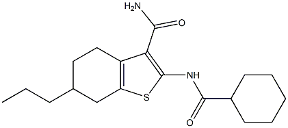 2-(cyclohexanecarbonylamino)-6-propyl-4,5,6,7-tetrahydro-1-benzothiophene-3-carboxamide Struktur