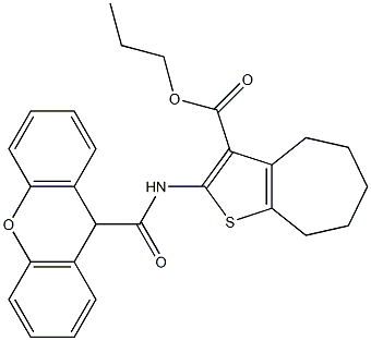 propyl 2-(9H-xanthene-9-carbonylamino)-5,6,7,8-tetrahydro-4H-cyclohepta[b]thiophene-3-carboxylate Struktur