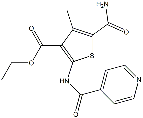 ethyl 5-carbamoyl-4-methyl-2-(pyridine-4-carbonylamino)thiophene-3-carboxylate Struktur