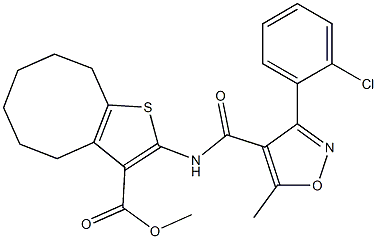 methyl 2-[[3-(2-chlorophenyl)-5-methyl-1,2-oxazole-4-carbonyl]amino]-4,5,6,7,8,9-hexahydrocycloocta[b]thiophene-3-carboxylate Struktur