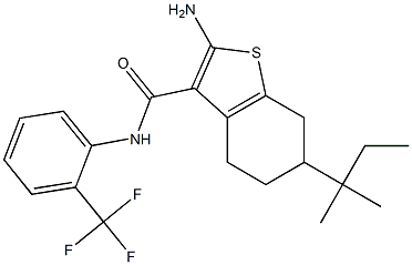 2-amino-6-(2-methylbutan-2-yl)-N-[2-(trifluoromethyl)phenyl]-4,5,6,7-tetrahydro-1-benzothiophene-3-carboxamide Struktur