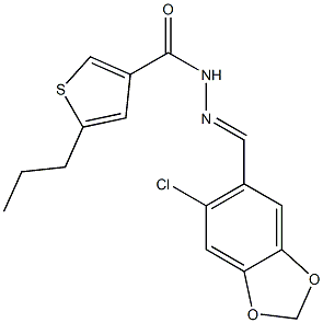 N-[(E)-(6-chloro-1,3-benzodioxol-5-yl)methylideneamino]-5-propylthiophene-3-carboxamide Struktur