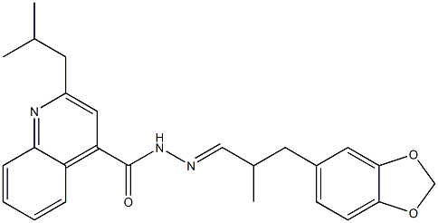 N-[(E)-[3-(1,3-benzodioxol-5-yl)-2-methylpropylidene]amino]-2-(2-methylpropyl)quinoline-4-carboxamide Struktur