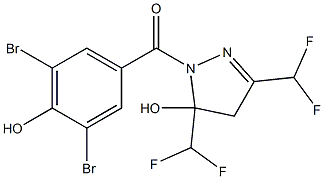 [3,5-bis(difluoromethyl)-5-hydroxy-4H-pyrazol-1-yl]-(3,5-dibromo-4-hydroxyphenyl)methanone Struktur