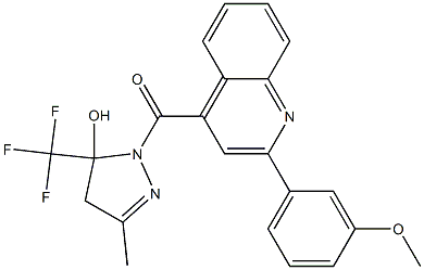 [5-hydroxy-3-methyl-5-(trifluoromethyl)-4H-pyrazol-1-yl]-[2-(3-methoxyphenyl)quinolin-4-yl]methanone Struktur