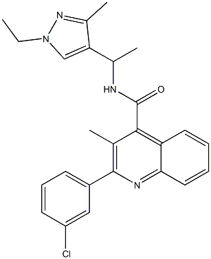 2-(3-chlorophenyl)-N-[1-(1-ethyl-3-methylpyrazol-4-yl)ethyl]-3-methylquinoline-4-carboxamide Struktur