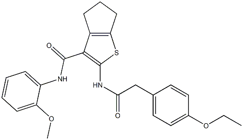 2-[[2-(4-ethoxyphenyl)acetyl]amino]-N-(2-methoxyphenyl)-5,6-dihydro-4H-cyclopenta[b]thiophene-3-carboxamide Struktur