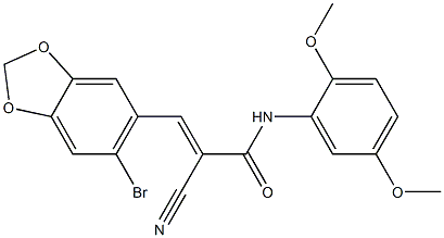 (E)-3-(6-bromo-1,3-benzodioxol-5-yl)-2-cyano-N-(2,5-dimethoxyphenyl)prop-2-enamide Struktur