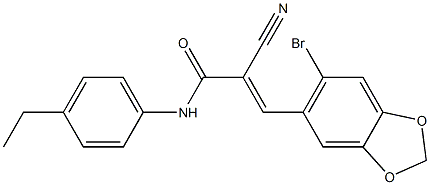 (E)-3-(6-bromo-1,3-benzodioxol-5-yl)-2-cyano-N-(4-ethylphenyl)prop-2-enamide Struktur