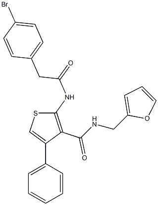 2-[[2-(4-bromophenyl)acetyl]amino]-N-(furan-2-ylmethyl)-4-phenylthiophene-3-carboxamide Struktur