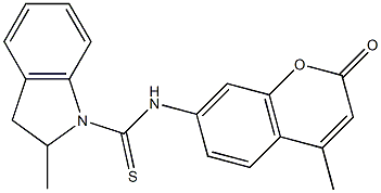 2-methyl-N-(4-methyl-2-oxochromen-7-yl)-2,3-dihydroindole-1-carbothioamide Struktur