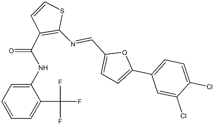 2-[(E)-[5-(3,4-dichlorophenyl)furan-2-yl]methylideneamino]-N-[2-(trifluoromethyl)phenyl]thiophene-3-carboxamide Struktur