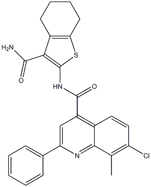 N-(3-carbamoyl-4,5,6,7-tetrahydro-1-benzothiophen-2-yl)-7-chloro-8-methyl-2-phenylquinoline-4-carboxamide Struktur