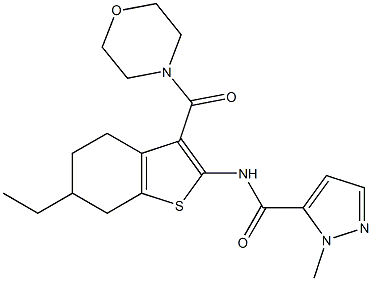 N-[6-ethyl-3-(morpholine-4-carbonyl)-4,5,6,7-tetrahydro-1-benzothiophen-2-yl]-2-methylpyrazole-3-carboxamide Struktur