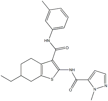 N-[6-ethyl-3-[(3-methylphenyl)carbamoyl]-4,5,6,7-tetrahydro-1-benzothiophen-2-yl]-2-methylpyrazole-3-carboxamide Struktur