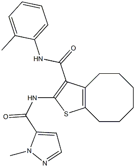 2-methyl-N-[3-[(2-methylphenyl)carbamoyl]-4,5,6,7,8,9-hexahydrocycloocta[b]thiophen-2-yl]pyrazole-3-carboxamide Struktur