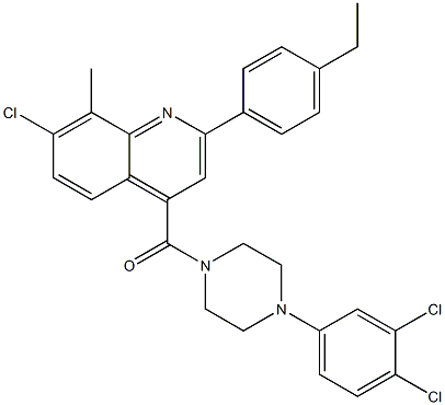 [7-chloro-2-(4-ethylphenyl)-8-methylquinolin-4-yl]-[4-(3,4-dichlorophenyl)piperazin-1-yl]methanone Struktur