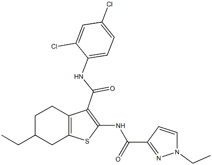 N-[3-[(2,4-dichlorophenyl)carbamoyl]-6-ethyl-4,5,6,7-tetrahydro-1-benzothiophen-2-yl]-1-ethylpyrazole-3-carboxamide Struktur