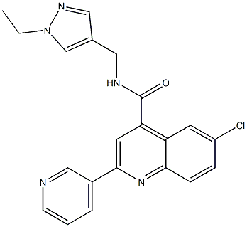 6-chloro-N-[(1-ethylpyrazol-4-yl)methyl]-2-pyridin-3-ylquinoline-4-carboxamide Struktur