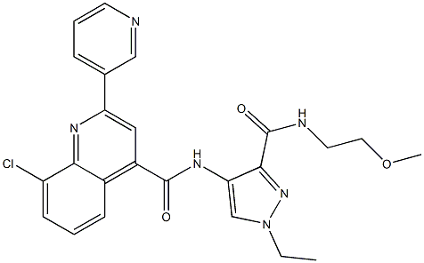 8-chloro-N-[1-ethyl-3-(2-methoxyethylcarbamoyl)pyrazol-4-yl]-2-pyridin-3-ylquinoline-4-carboxamide Struktur