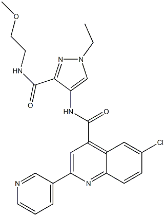 6-chloro-N-[1-ethyl-3-(2-methoxyethylcarbamoyl)pyrazol-4-yl]-2-pyridin-3-ylquinoline-4-carboxamide Struktur