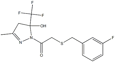 2-[(3-fluorophenyl)methylsulfanyl]-1-[5-hydroxy-3-methyl-5-(trifluoromethyl)-4H-pyrazol-1-yl]ethanone Struktur