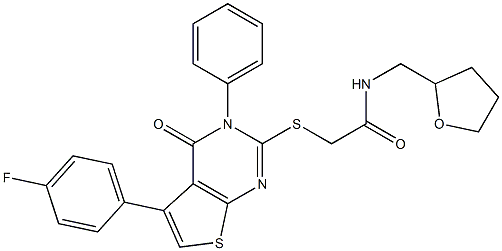 2-[5-(4-fluorophenyl)-4-oxo-3-phenylthieno[2,3-d]pyrimidin-2-yl]sulfanyl-N-(oxolan-2-ylmethyl)acetamide Struktur