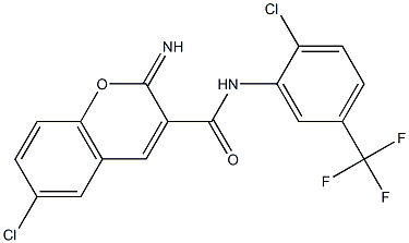 6-chloro-N-[2-chloro-5-(trifluoromethyl)phenyl]-2-iminochromene-3-carboxamide Struktur