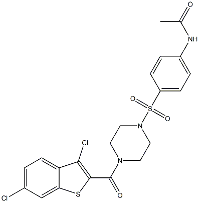 N-[4-[4-(3,6-dichloro-1-benzothiophene-2-carbonyl)piperazin-1-yl]sulfonylphenyl]acetamide Struktur