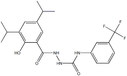 1-[[2-hydroxy-3,5-di(propan-2-yl)benzoyl]amino]-3-[3-(trifluoromethyl)phenyl]urea Struktur