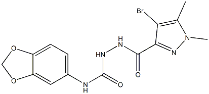 1-(1,3-benzodioxol-5-yl)-3-[(4-bromo-1,5-dimethylpyrazole-3-carbonyl)amino]urea Struktur