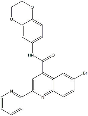 6-bromo-N-(2,3-dihydro-1,4-benzodioxin-6-yl)-2-pyridin-2-ylquinoline-4-carboxamide Struktur