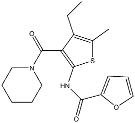 N-[4-ethyl-5-methyl-3-(piperidine-1-carbonyl)thiophen-2-yl]furan-2-carboxamide Struktur