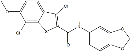 N-(1,3-benzodioxol-5-yl)-3,7-dichloro-6-methoxy-1-benzothiophene-2-carboxamide Struktur