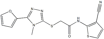 N-(3-cyanothiophen-2-yl)-2-[[5-(furan-2-yl)-4-methyl-1,2,4-triazol-3-yl]sulfanyl]acetamide Struktur