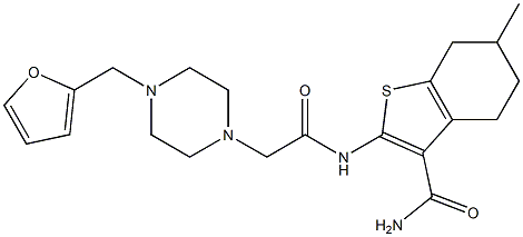 2-[[2-[4-(furan-2-ylmethyl)piperazin-1-yl]acetyl]amino]-6-methyl-4,5,6,7-tetrahydro-1-benzothiophene-3-carboxamide Struktur