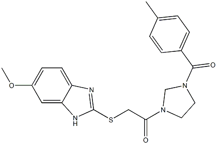 2-[(6-methoxy-1H-benzimidazol-2-yl)sulfanyl]-1-[3-(4-methylbenzoyl)imidazolidin-1-yl]ethanone Struktur